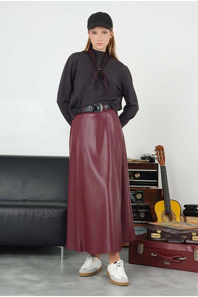 HEQA Fusta din piele burgundy - design fragmentat