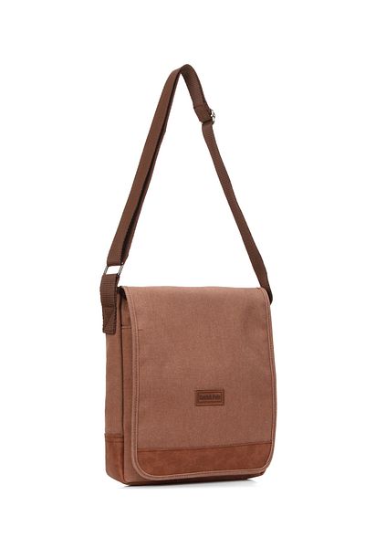 Newish Unisex Tan Canvas Canvas Diagonal Shoulder Bag Τσάντα Macbook Tablet πολλαπλών διαμερισμάτων