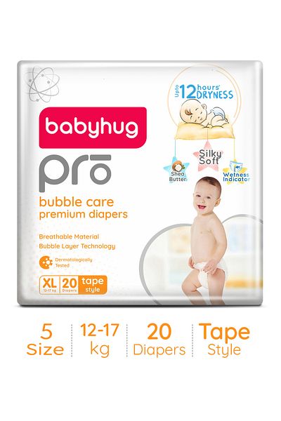 Babyhug Pro Bubble Care Premium Tape Style Diapers Size 5 - 20 Pieces