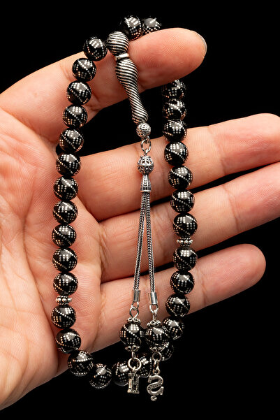 OTTOTESBİH Erkek Gümüş Püskül Harfli Çeşm-i Bülbül Gümüş İşlemeli Oltu Tesbih