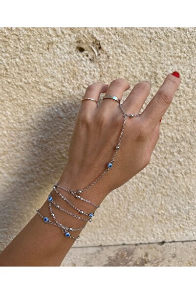 pop up store Gümüş Renk Nazar Boncuk Detay Dolama El Aksesuarı