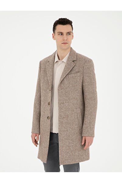 Pierre Cardin Kahverengi Yün Karışımlı Slim Fit Kaşe Kaban 50294280-VR029