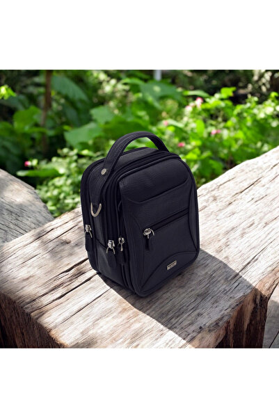 ALPE Gerçek Deri Askılı Erkek El Çantası 16x13x8 cm Siyah