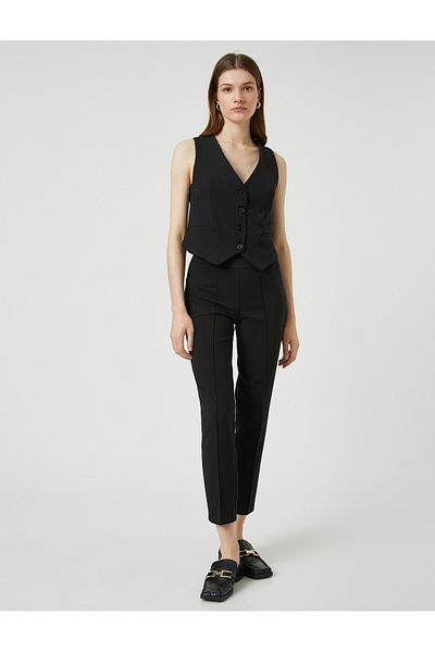Koton Ribbed Fabric Trousers Slim Cut