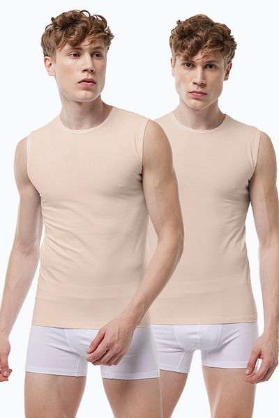 Malabadi Invisible Singlet Ανδρικό Χρώμα δέρματος 2 Πακέτο με λαιμόκοψη χωρίς ίχνη Modal Αμάνικο εσώρουχο 007