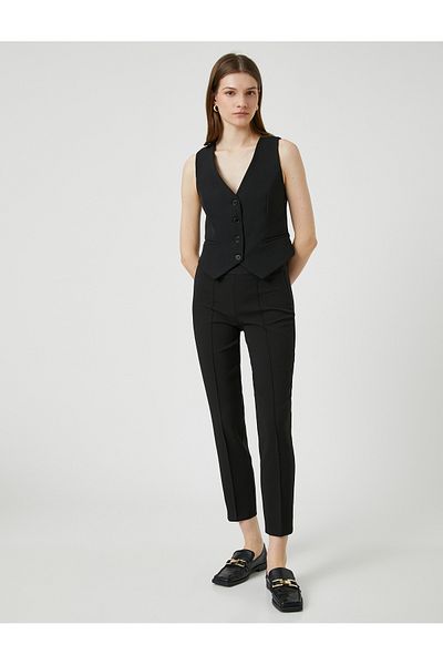 Koton Ribbed Fabric Trousers Slim Cut