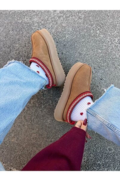 Öner Shoes Kadın Mini Taba Süet Yarım Bot Içi Tüylü Ayakkabı Dar Kalıptır