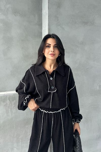 Seda Yalçın Atelier Black Reverse Stitching Detail Polo Neck Knitwear Set