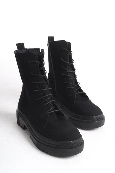 CZ London Kadın Yüksek Tabanlı Fermuarlı Bağcıklı Günlük Süet Bot