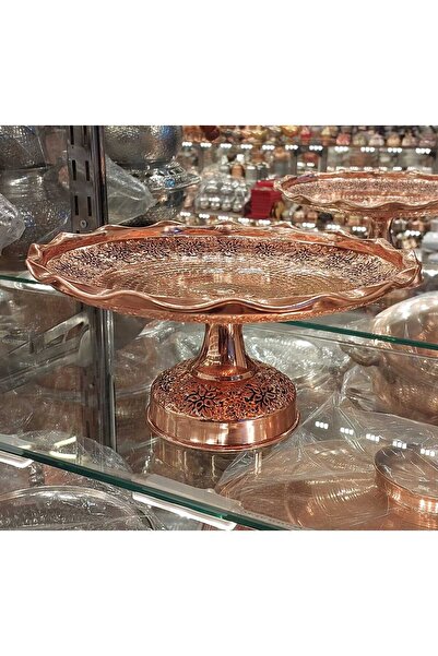 Bakır Center Bakır Tabak Bakır Yaş Pasta Tabağı Bakır Sunum Tabağı 26 Cm El Yapımı Kabartma Lüks Pasta Takımı
