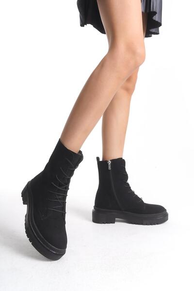 CZ London Kadın Yüksek Tabanlı Fermuarlı Bağcıklı Günlük Süet Bot