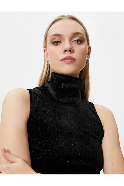 Koton Glitzerndes, kurzes Tanktop mit Rollkragen - ärmellos
