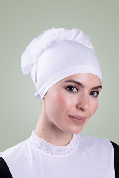 HÜRREM BONE White Back Tied Hijab Bonnet Viscose Fabric Ruffle Bonnet 1006_42
