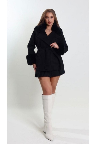 NOKTA GİYİM Short Sheepskin Women's Coat with Belt