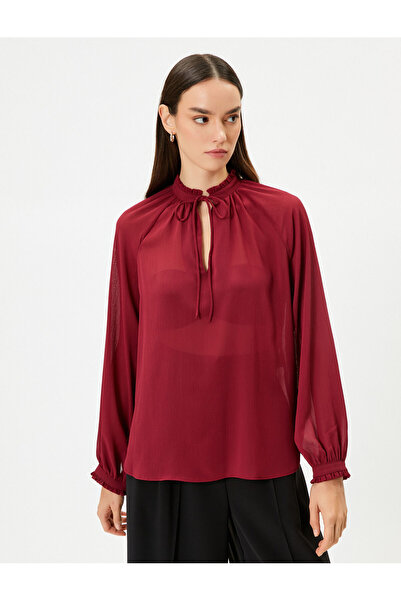 Koton Μπλούζα με μανίκι με μπαλόνι, κολάρο, παράθυρο με λεπτομέρεια δεμένο