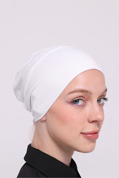 HÜRREM BONE Λευκό πίσω δέσιμο Hijab Bonnet Ύφασμα βισκόζης χωρίς ραφή κουμπωτό Lycra Εσωτερικό καπό 3010_42