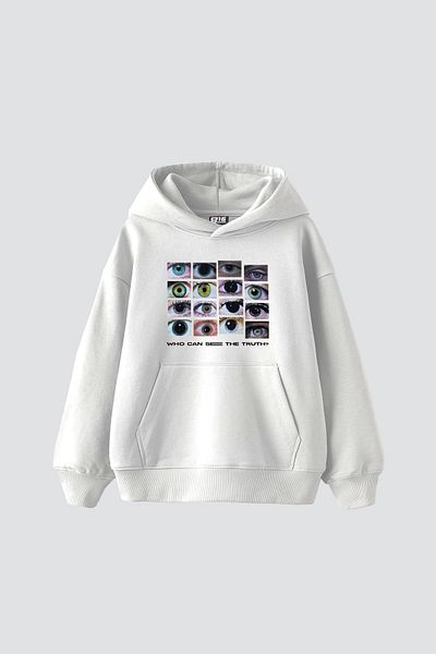 Bak Moda Who Can See Printed Oversize Unisex Premium White Hoodie