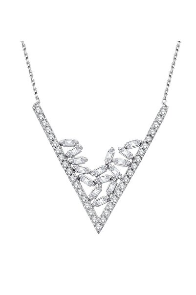 Sembol Gold Baget Kolye Üçgen Tasarım Beyaz Altın