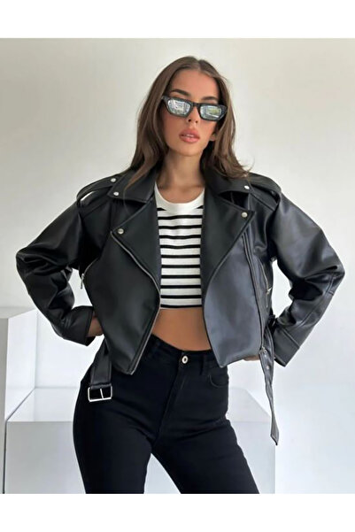 festivalya Новосезонно голямо черно кожено яке