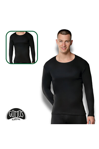 Gümüş İç Giyim Ανδρικό μακρυμάνικο μαύρο χειμερινό θερμικό μπλουζάκι, ασημί εσώρουχα Ανδρικό μαύρο θερμικό μπλουζάκι