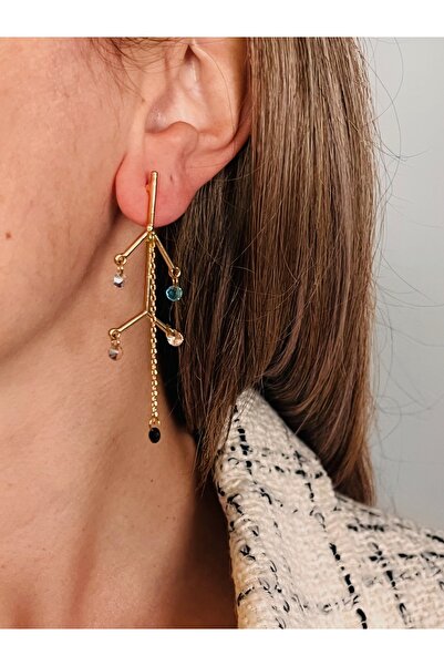 COCOSH TAKI Elegant Evening Dress Earrings with Gold Color Multicolor Stones