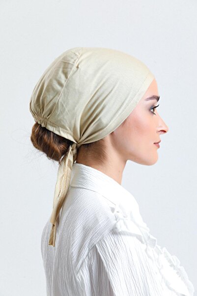 HÜRREM BONE Μπεζ πίσω γραβάτα Hijab Bonnet Χτενισμένο ύφασμα απλό καπό 1011_12
