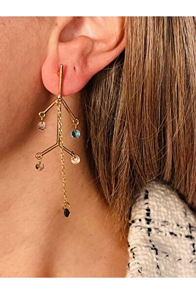 COCOSH TAKI Elegant Evening Dress Earrings with Gold Color Multicolor Stones