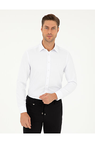 Pierre Cardin Cămașă albă cu mânecă lungă, croială slim, tip Dobby 50298055-V...