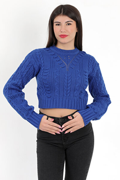 GİYSA Дамски къс плетен пуловер със саксофон - 1556