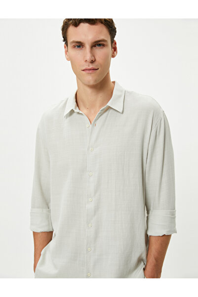 Koton Бавовняний італійський комір з довгим рукавом Сорочка Regular Fit