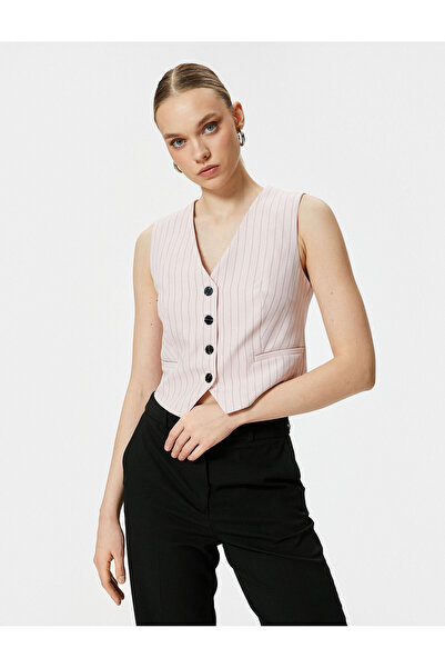 Koton Blazer Weste Geknöpft V-Ausschnitt Tasche