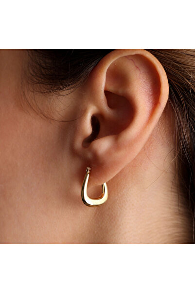 Sembol Gold Altın Küpe 14k 585 Parlak Çanta Tasarım 1,8 Cm Zarif Küpe Bombeli