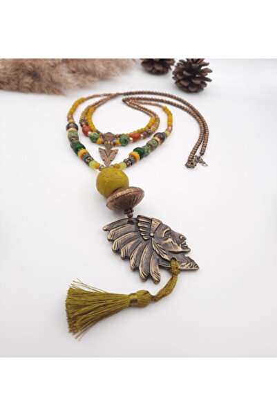 Porsuk Alternatif El Yapımı Etnik Otantik Bohem Kızıldereli Kolye