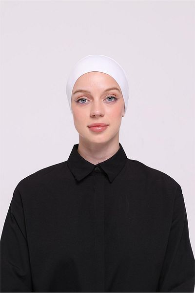 HÜRREM BONE Λευκό πίσω δέσιμο Hijab Bonnet Ύφασμα βισκόζης χωρίς ραφή κουμπωτό Lycra Εσωτερικό καπό 3010_42