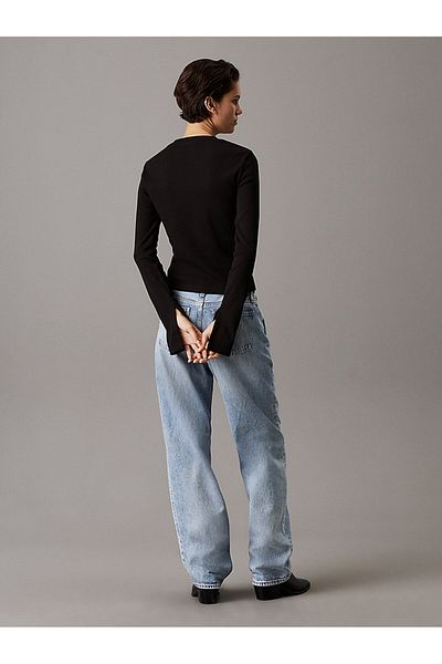 Calvin Klein Top cu etichetă țesută Rib LS - Potrivire relaxată