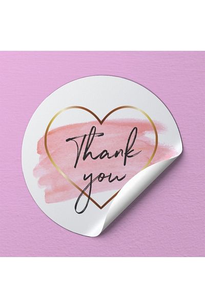 EcoNest Thank You Pink (a Quality) Sticker Art Round Cut (3,7X3,7Cm) 108 Pieces