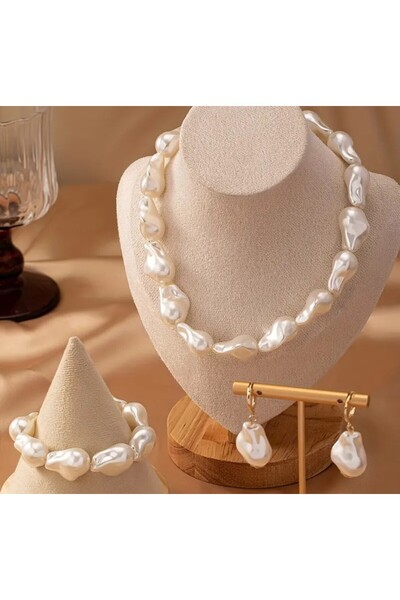 AYTENS TAKI Şık Zarif Elegant Barok Inci Set Kolye Bileklik Küpe