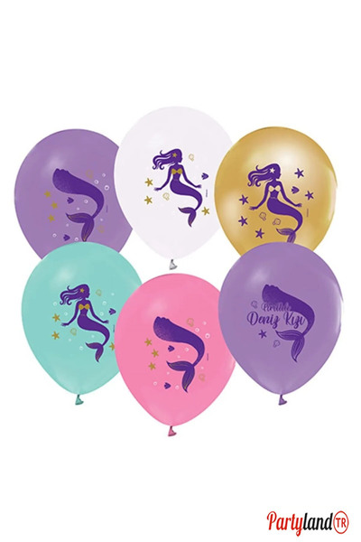 PartylandTR Deniz Kızı Mermaid Baskılı Balon 10 Adet