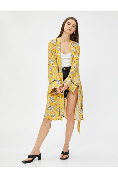 Koton Kimono Midi Length Belted Viscose