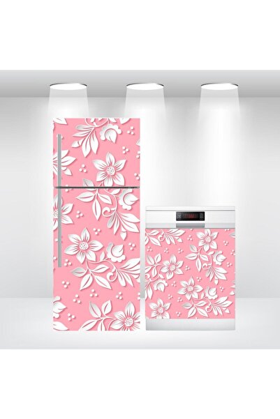 Bigaimaj Холодильник і посудомийна машина з рожевим квітковим візерунком - са...