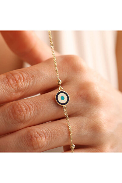 Sembol Gold Göz Mineli Altın Zincir Bileklik Dorikalı
