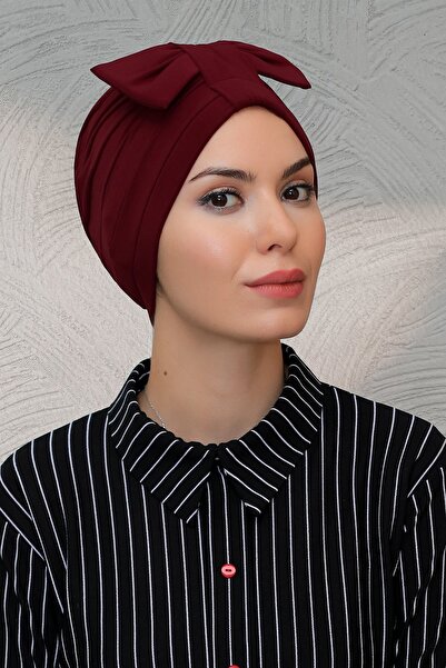 HÜRREM BONE أحمر كلاريت عملي جاهز للمناسب حجاب بونيه قماش رملي بفيونكة منقط م...