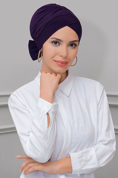 HÜRREM BONE Prune Practic, gata de fabricare, Bonnet pentru hijab, țesătură nisipoasă, cu fundă, cu două fețe, o singură cruce 1833_07