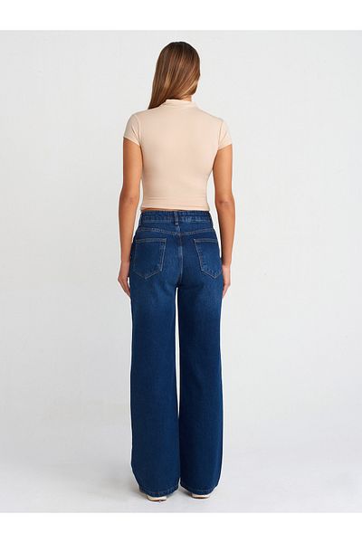 Dilvin 71738 Bottoming Dyed Wideleg Denim Trousers-Tint