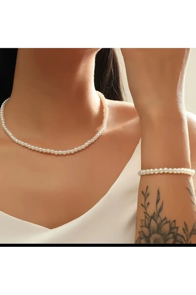 AYTENS TAKI Sade Şık İnci Kolye Bileklik Set