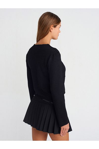 Dilvin 60411 Cardigan cu buzunar detaliat cu nasturi-Negru
