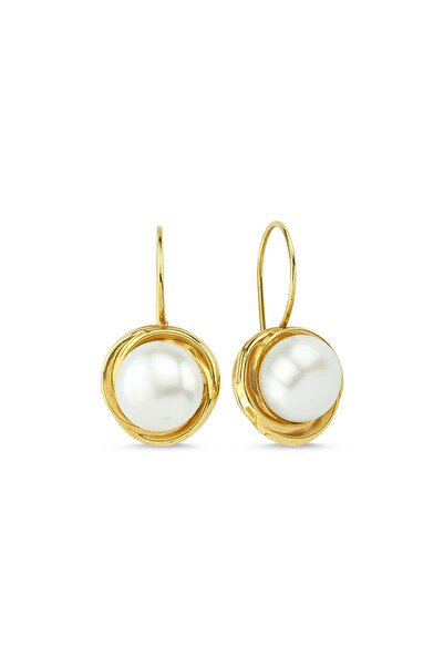 Sembol Gold Altın Sallantılı Inci Küpe