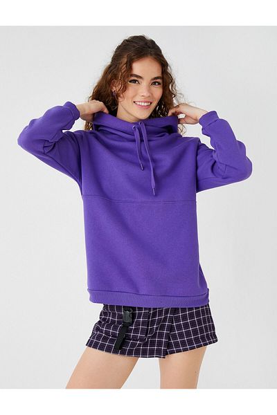 Koton Oversize Hooded Basic Sweatshirt with Fleece Inside