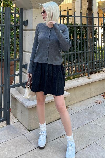 Madmext Anthracite Button Long Sleeve Knitwear Cardigan Mg2218