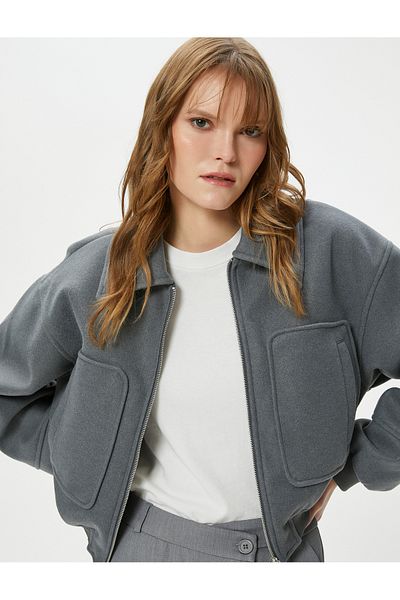 Koton Bomber Jacket with Zipper Pocket Ribbed